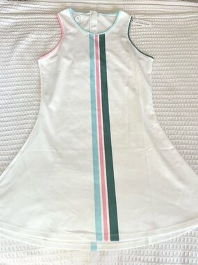 Addison Bay White A-Line Dress with Pink, Teal & Dark Green Stripes Large NWT